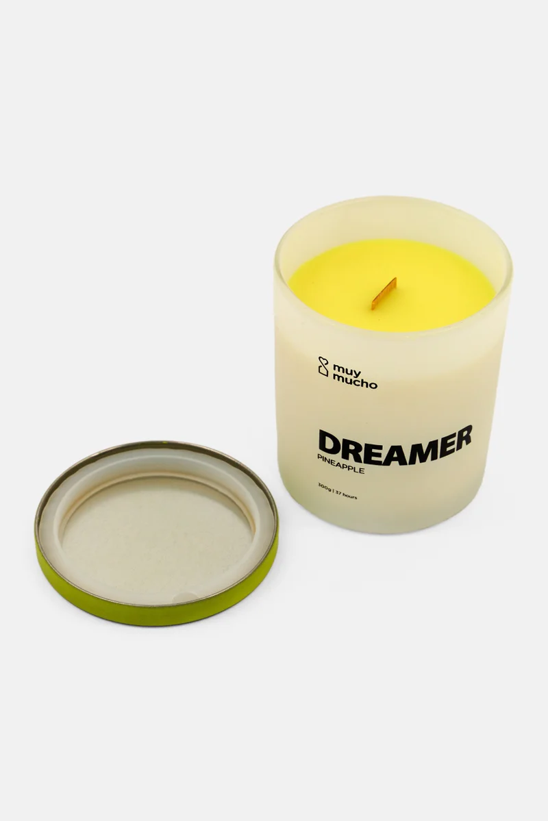 Muy Mucho Wooden Wick Pineapple Scented Candle 300 g, Yellow/White