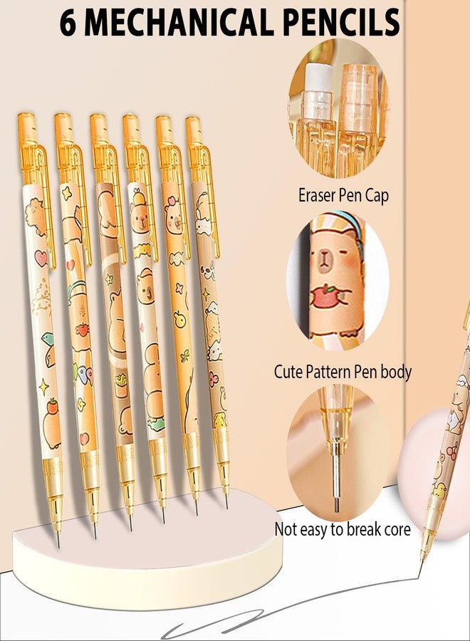 Daphilly Capybara School Supplies Capybara Stationery Set Cute Stationery Gift Set Kawaii Back to School Supplies Including Mechanical Pencils,Erasers,Erasable Gel Pens,Pencil Holder,Sticky Notes - Image 5