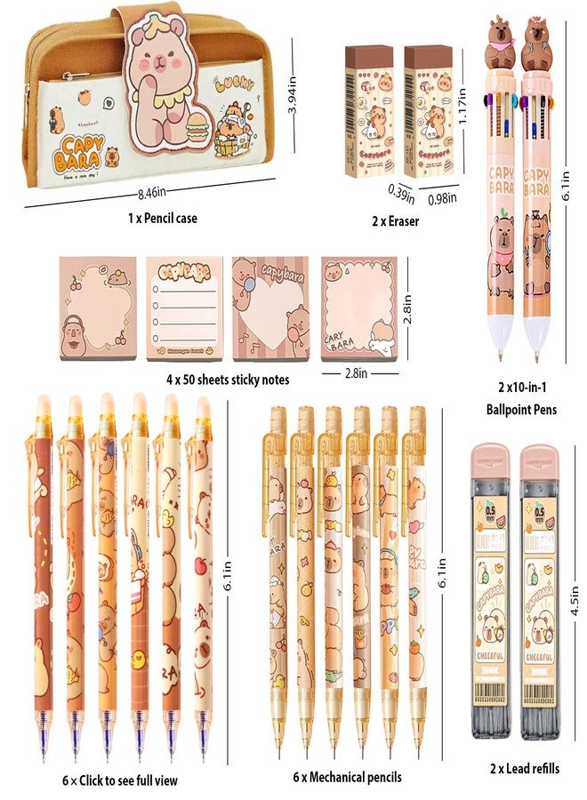 Daphilly Capybara School Supplies Capybara Stationery Set Cute Stationery Gift Set Kawaii Back to School Supplies Including Mechanical Pencils,Erasers,Erasable Gel Pens,Pencil Holder,Sticky Notes - Image 2