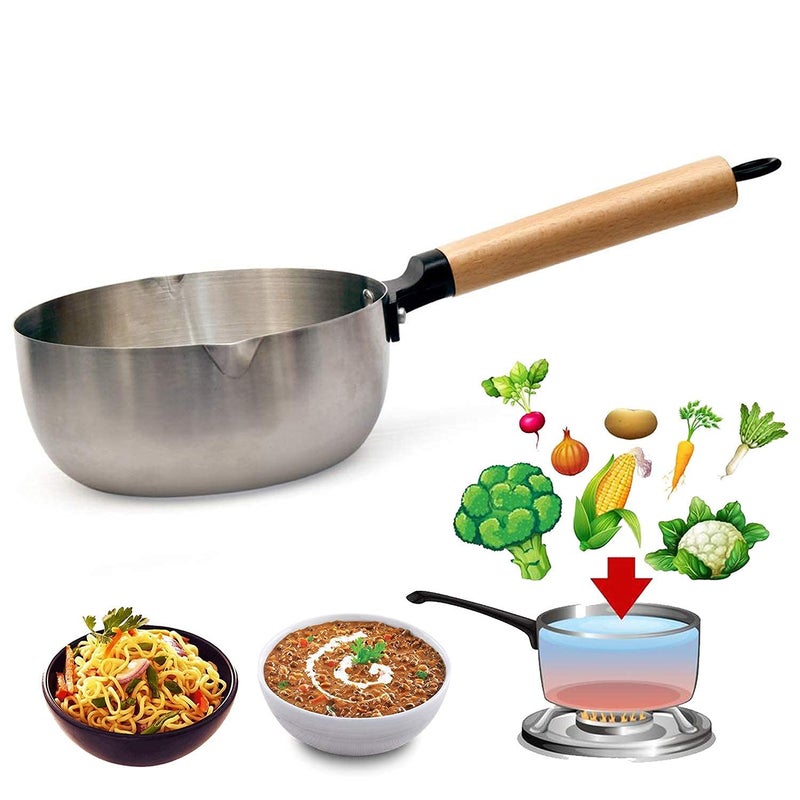 FEELING MALL TADKA PAN Aluminium with Wooden Handle Professional vagariya/Kadhai Pans for Spice Seasoning, Frying, Heating, Roasting - Image 3