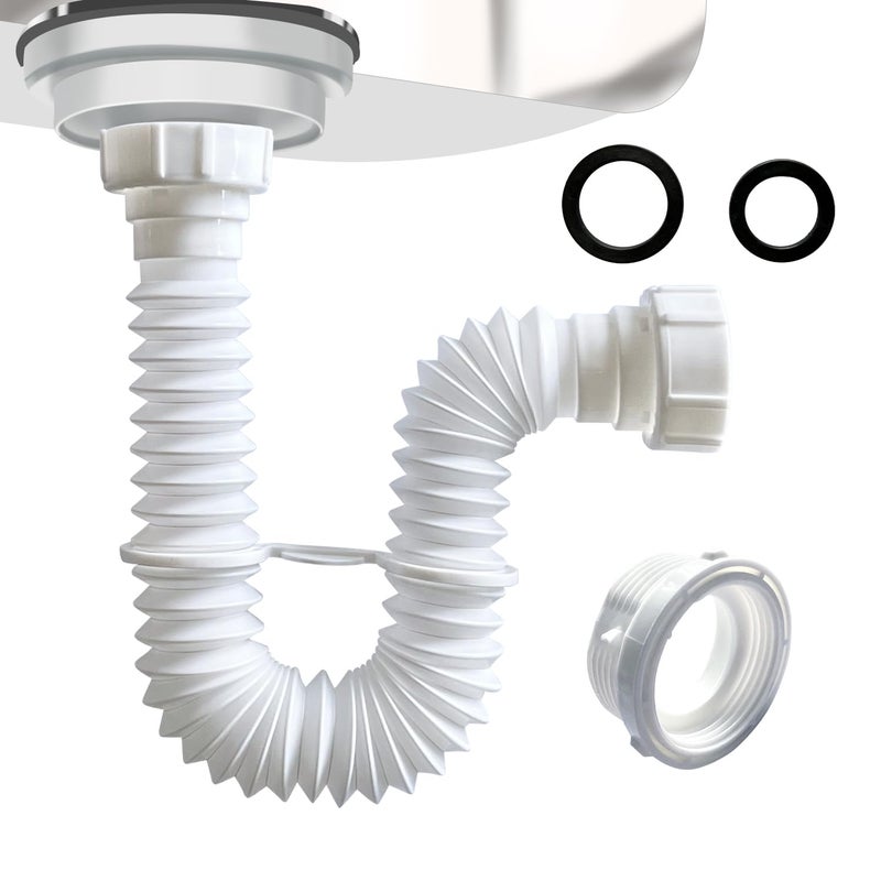 Vivida 1-1/2"" Sink Drain Pipe Kit  Flexible Drain Pipe P Trap  7.5""-17.7"" Flexible P Trap  Under Sink Plumbing For Bathroom & Kitchen  1-1/4"" Adapter Included  1 Pack - Image 1