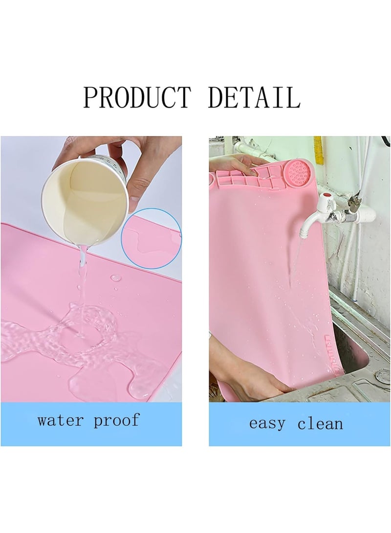 SYOSI Silicone Art Mat with Cup & Paint Holder,Silicone Painting Mat for Artists,Crafting & Kids,19.7"x11" Non-Stick Surface,Easy to Clean,Ideal for Painting,Drawing,and DIY Projects(2 Pack,Pink and Blue) - Image 5