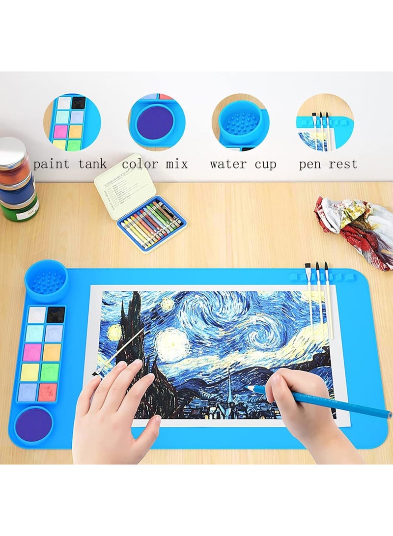SYOSI Silicone Art Mat with Cup & Paint Holder,Silicone Painting Mat for Artists,Crafting & Kids,19.7"x11" Non-Stick Surface,Easy to Clean,Ideal for Painting,Drawing,and DIY Projects(2 Pack,Pink and Blue) - Image 3