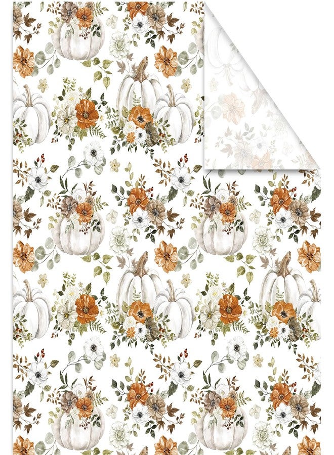 6 Sheets Fall Pumpkin Wrapping Paper - Not Roll - Watercolor Pumpkin Gift Wrap Paper Folded Flat Autumn Decorative DIY Craft Paper for Thanksgiving Wedding Party Supplies - Image 1