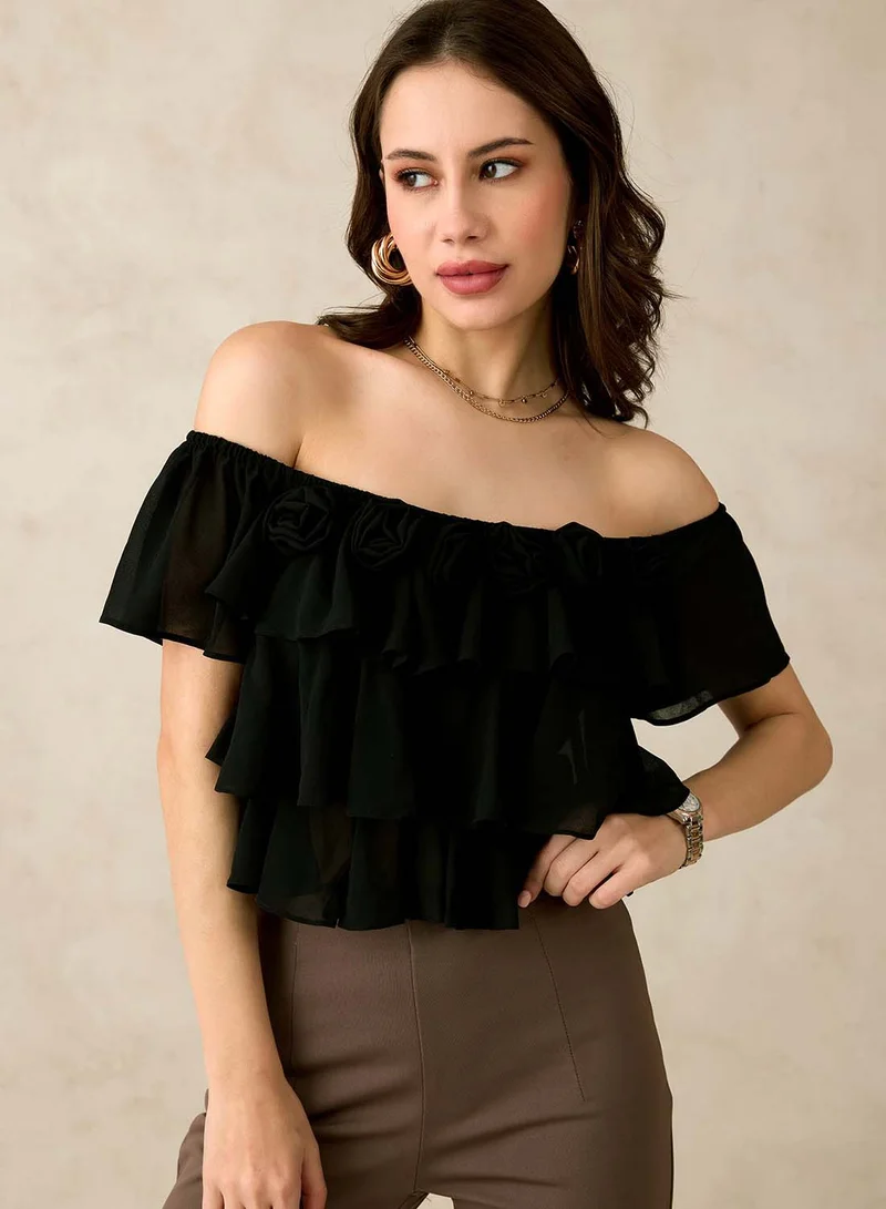 Virgio VIRGIO Georgette Off-Shoulder Crop Top