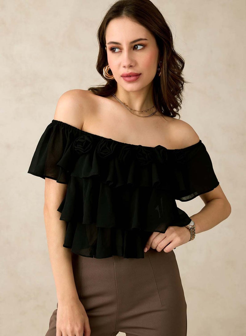 Virgio VIRGIO Georgette Off-Shoulder Crop Top  - Image 1