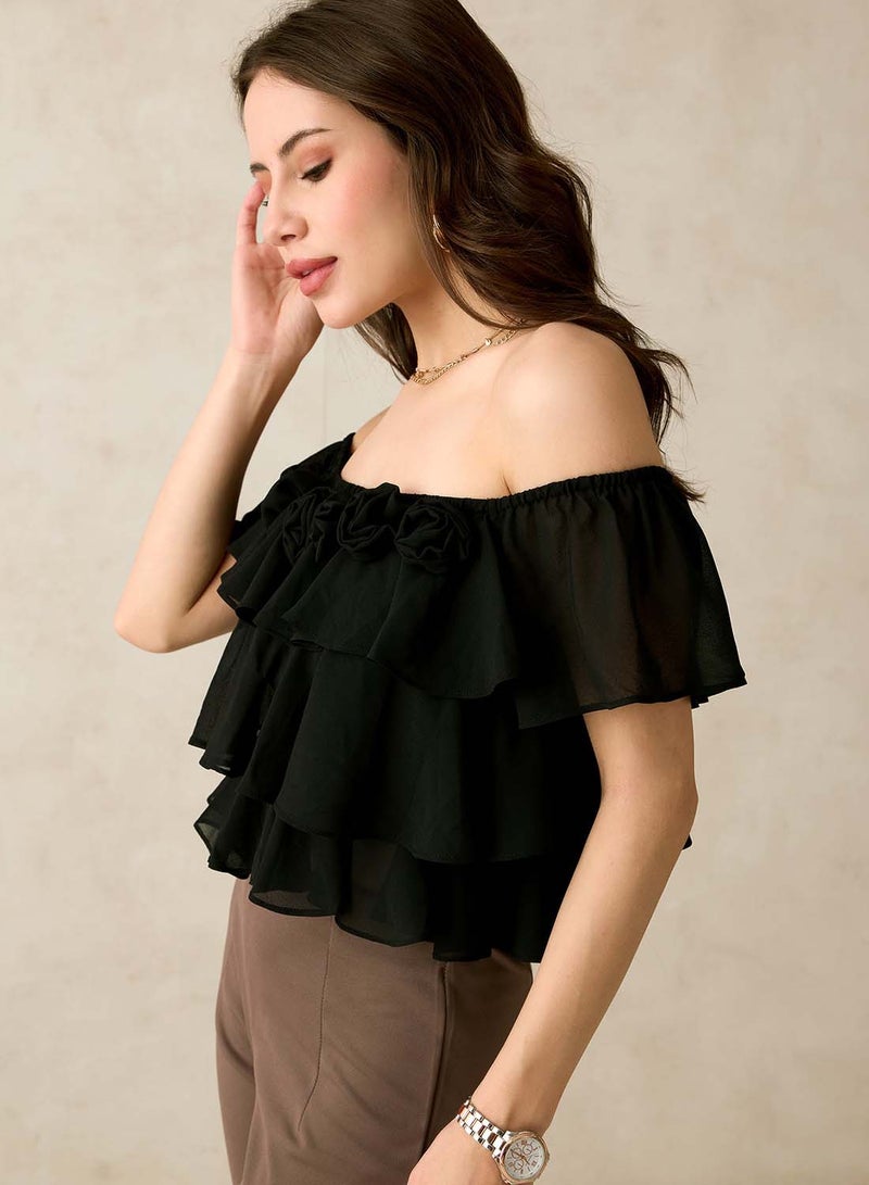 Virgio VIRGIO Georgette Off-Shoulder Crop Top  - Image 2