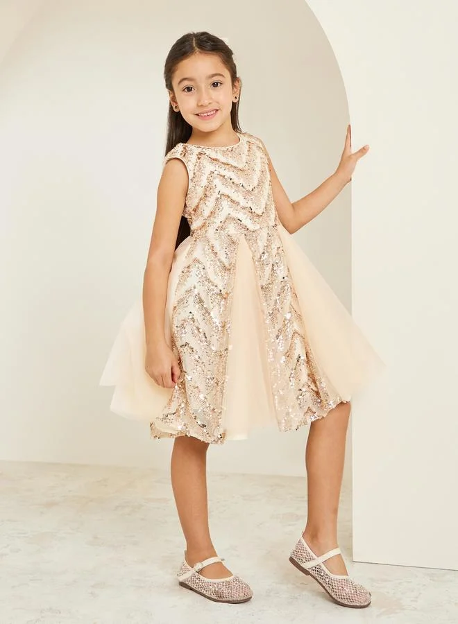 Styli Girls Gold Sequins Sleeveless Dress