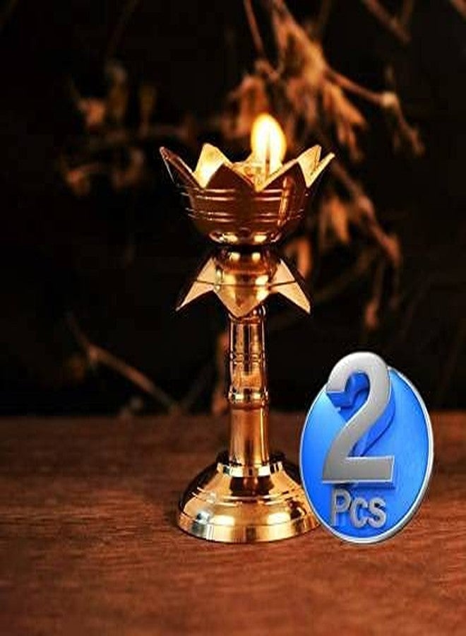 Stotram Pure Brass Diya for Puja Temaple Decoration, Lotus Shape Pillar Stand Oil Lamp Home Mandir Pooja Articles Decor Gifts Diya, Kuber Deepam, Deepak Height 4 Inch, Two - Image 5
