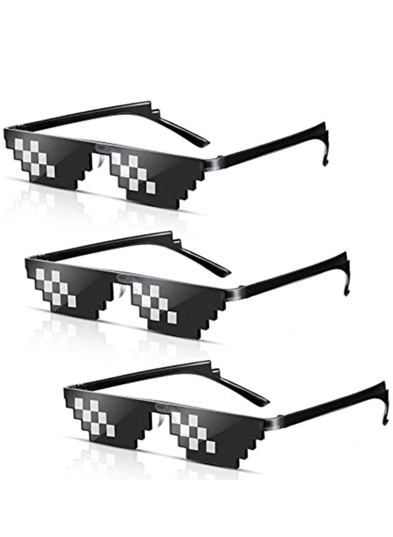Y&D 3 Pairs Thug life Sunglasses Pixel Sunglasses, Cool Glasses Plastic Party Accessories for Kids Adults, Black  - Image 1