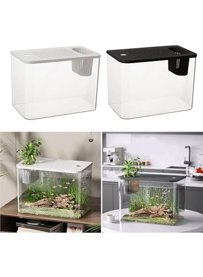 White Clear Fishtank with Safe Lid and Water Plant Holder for Goldfish Home Desktop Aquarium - Image 4
