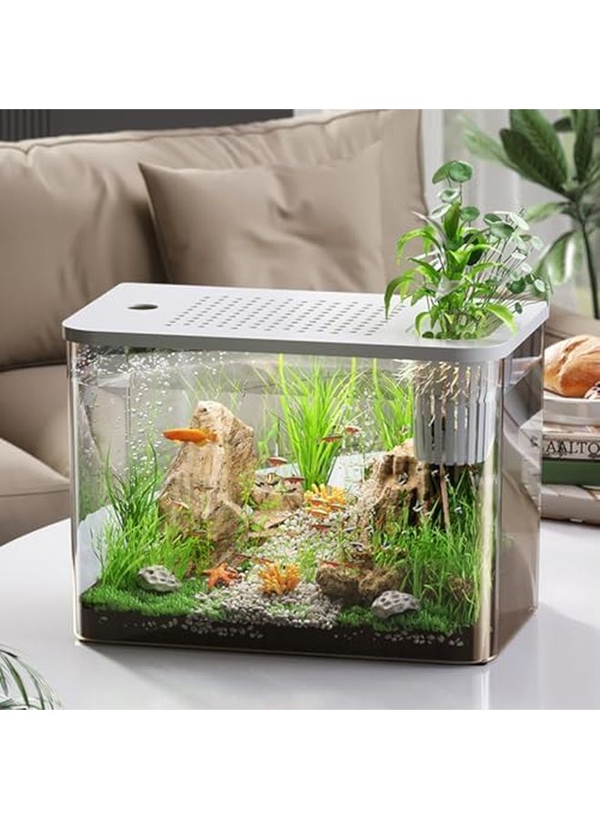 White Clear Fishtank with Safe Lid and Water Plant Holder for Goldfish Home Desktop Aquarium - Image 5