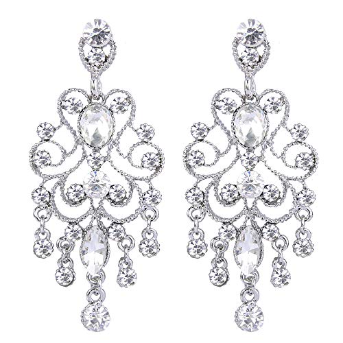 BriLove Wedding Bridal Dangle Earrings for Women Vintage Style Crystal Drop Hollow Filigree Chandelier Earring for Prom Accessories Clear Silver-Tone - Image 1
