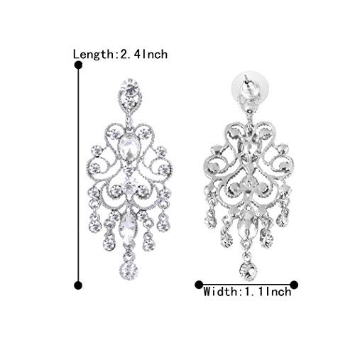BriLove Wedding Bridal Dangle Earrings for Women Vintage Style Crystal Drop Hollow Filigree Chandelier Earring for Prom Accessories Clear Silver-Tone - Image 5