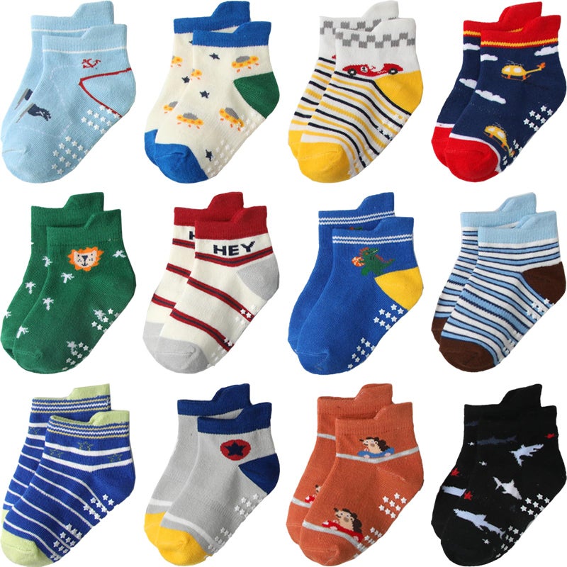 Aroveea Baby Toddle Socks Grip Non Slip Kids Boys Girls Cotton 12 Pack Ankle Cute Newborn Socks1-3T - Image 1