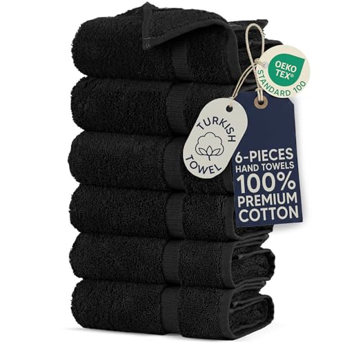 Towel Bazaar 6-Piece Hand Towel Set, 100% Premium Cotton Turkish Towels, 16x30 Luxury Towel Super Soft and Absorbent, Perfect Use for Bathroom, Shower Towels - Black - Image 1