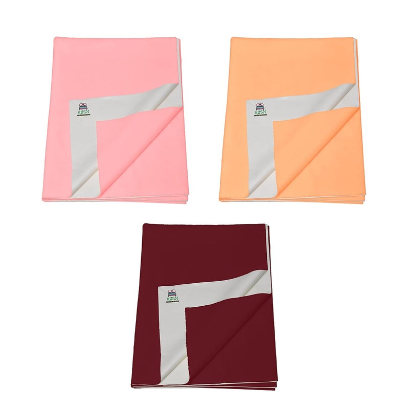 AJISH Pack of 3 Baby Bed Protector Reusable Soft Cotton 100 Waterproof High Absorbent Faster Dry Sheet Best for New Born Babies Toddler Children Medium 70X100CM PinkOrangeMaroon - Image 1