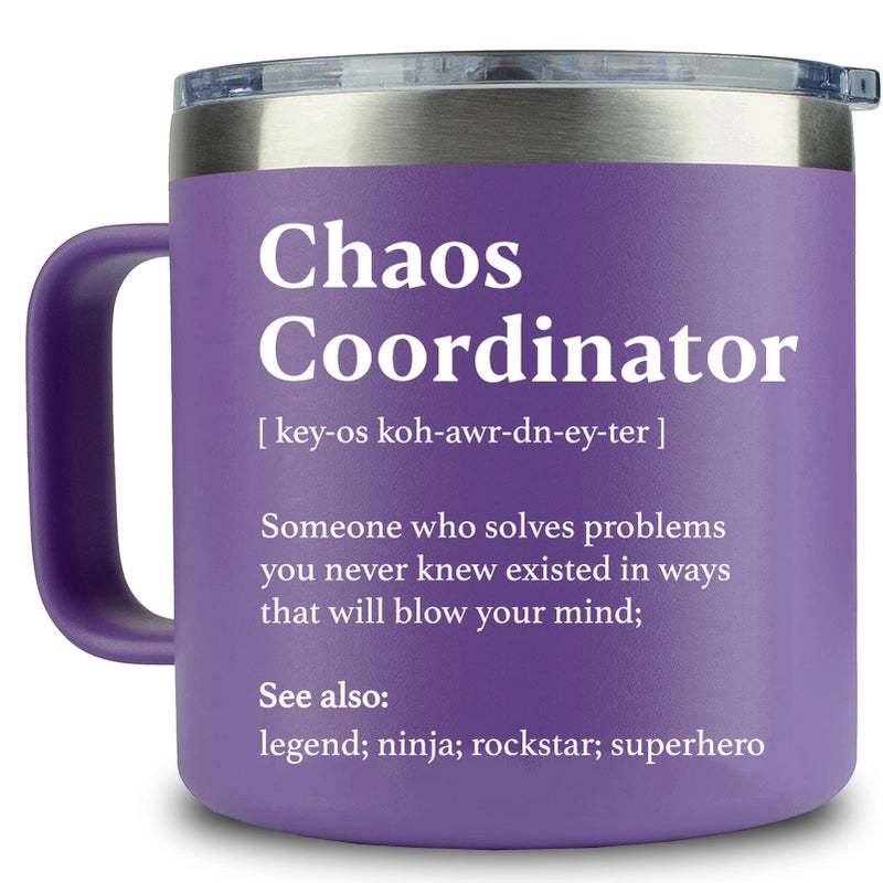 WECACYD Teacher Gifts Nurse Appreciation Gifts Tank You Gift for Women Mothers Day Nurses Week  Purple Gift for Women Boss Lady Coworker Assistant Principal  14oz Chaos Coordinator Mug