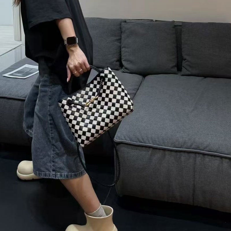 Sheepskin Woven Tote Bag High-Grade Genuine Leather Fashion Portable Large Capacity Shoulder Crossbody Bag - Image 1