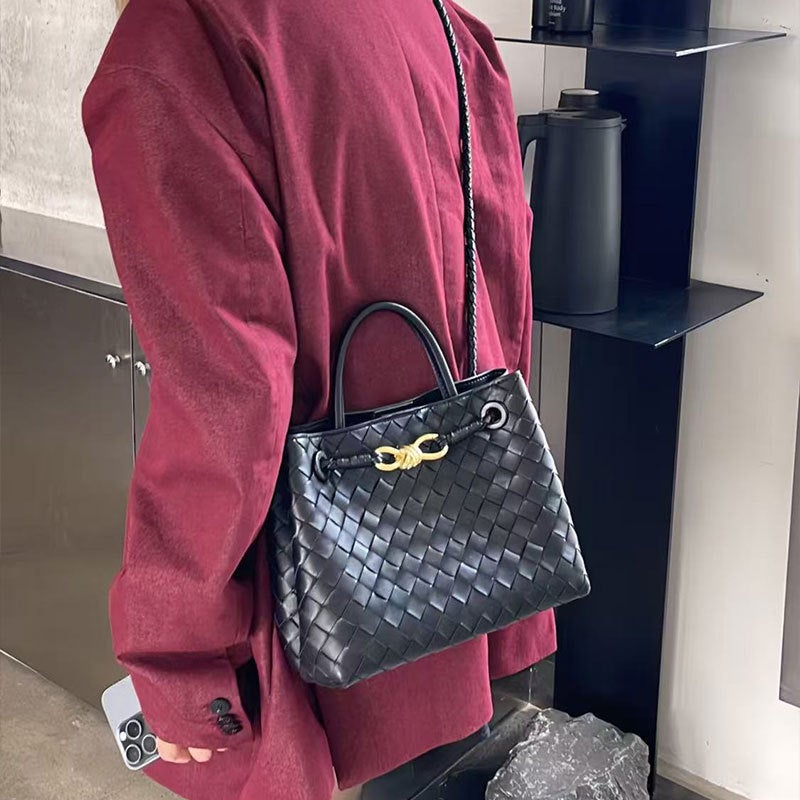 Sheepskin Woven Tote Bag High-Grade Genuine Leather Fashion Portable Large Capacity Shoulder Crossbody Bag - Image 2