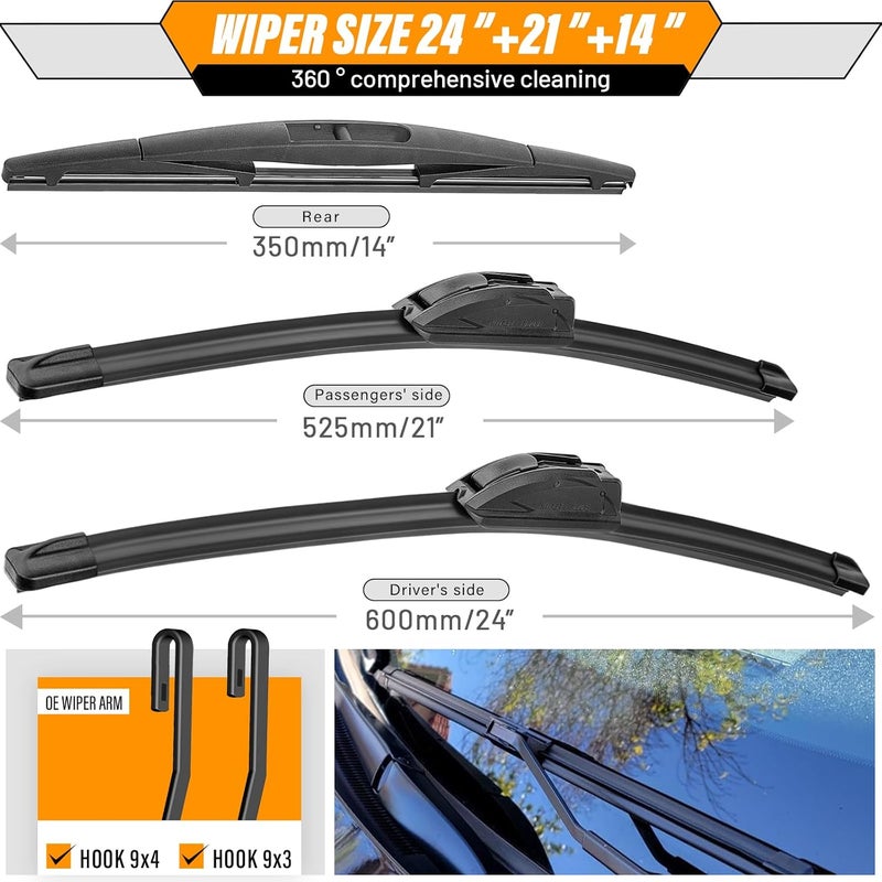 AUTOBOO Replacement Windshield Wiper Blade Set for Honda Pilot 2003-2008 - 3 Pieces (24" + 21" + 14") - Image 3