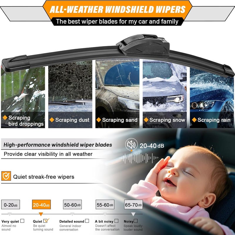 AUTOBOO Replacement Windshield Wiper Blade Set for Honda Pilot 2003-2008 - 3 Pieces (24" + 21" + 14") - Image 5