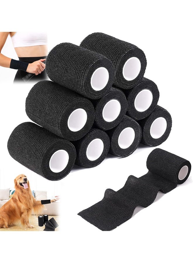 DUNISO 9 Pcs Self-Adherent Cohesive Wrap Bandages，Non-Woven Disposable Wound Dressing Elastic Bandage, Wrap Breathable Cohesive Bandage Elastic Tape，for Pets, Athletic, Sports, Wrist, Knee, Ankle，3 Inches x 5 Yards Per Roll, Black - Image 1
