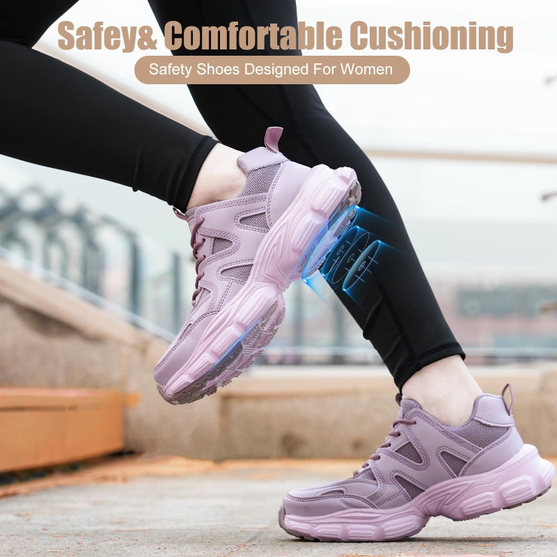 Hogent Steel Toe Shoes for Women Men Wide Non Slip Composite Work Sneakers Indestructible Comfortable Safety Tennis Shoes Lightweight Breathable Construction Sneakers Puncture Proof Ergonomic Design - Image 2