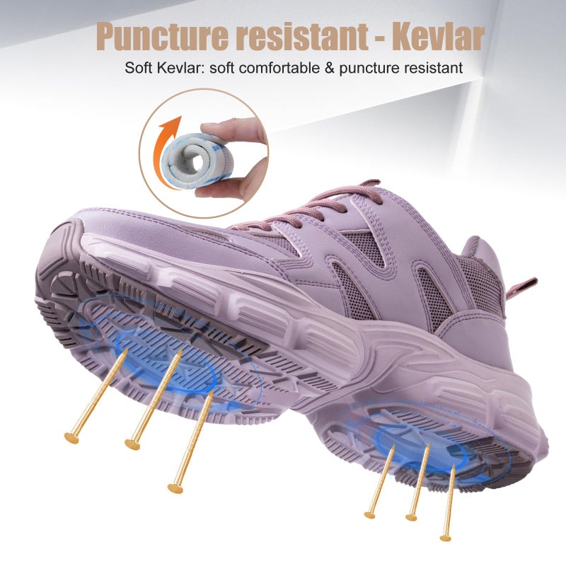 Hogent Steel Toe Shoes for Women Men Wide Non Slip Composite Work Sneakers Indestructible Comfortable Safety Tennis Shoes Lightweight Breathable Construction Sneakers Puncture Proof Ergonomic Design - Image 4