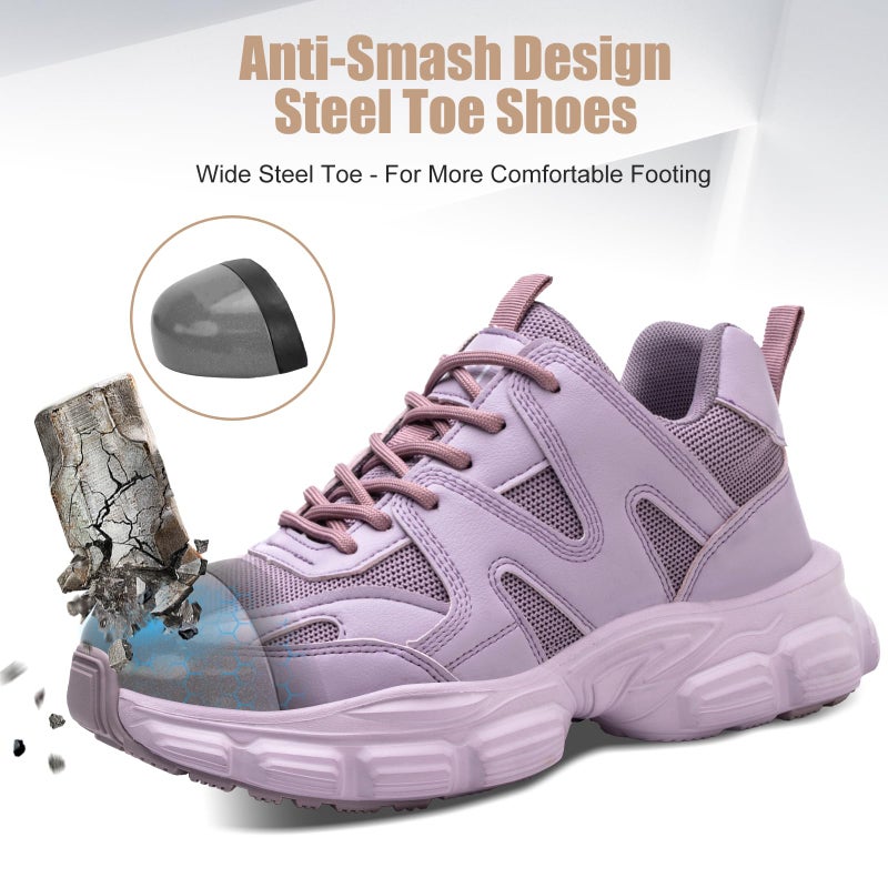 Hogent Steel Toe Shoes for Women Men Wide Non Slip Composite Work Sneakers Indestructible Comfortable Safety Tennis Shoes Lightweight Breathable Construction Sneakers Puncture Proof Ergonomic Design - Image 3