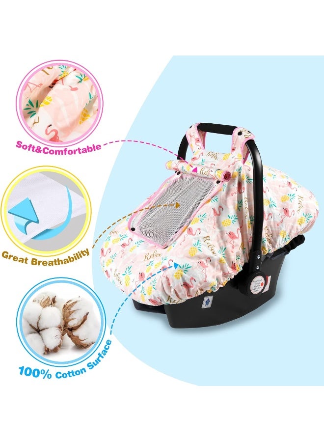 SMTTW Baby Car Seat Cover - Universal Fit, Snug, Breathable, Canopy for Boys/Girls, Ideal for All Seasons (Flamingo) - Image 3