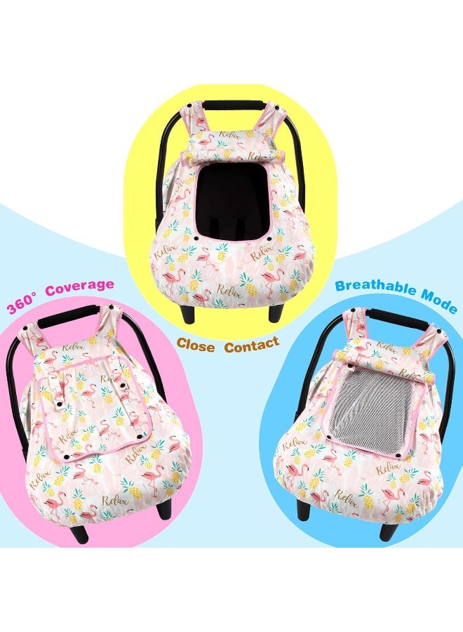 SMTTW Baby Car Seat Cover - Universal Fit, Snug, Breathable, Canopy for Boys/Girls, Ideal for All Seasons (Flamingo) - Image 2