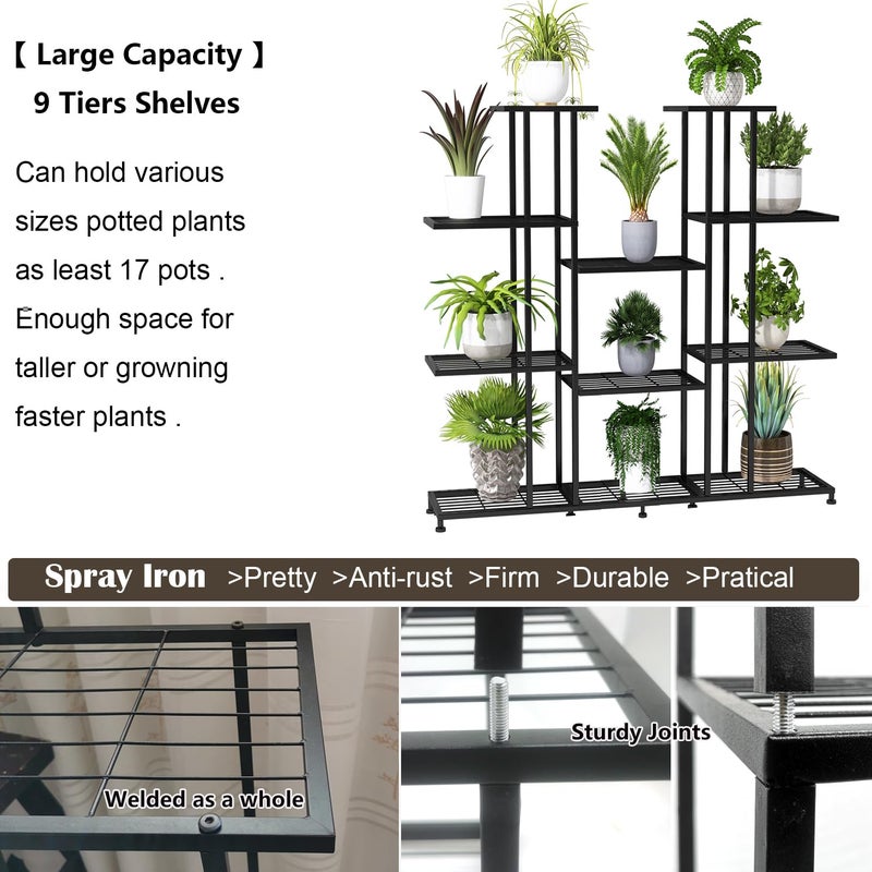Twhep Heavy Duty Metal Plant Stand, large Multifunctional Plant Stand for Indoor Outdoor, for Tall Large Rack for Living Room Garden Balcony, Black(9 Tier) - Image 4
