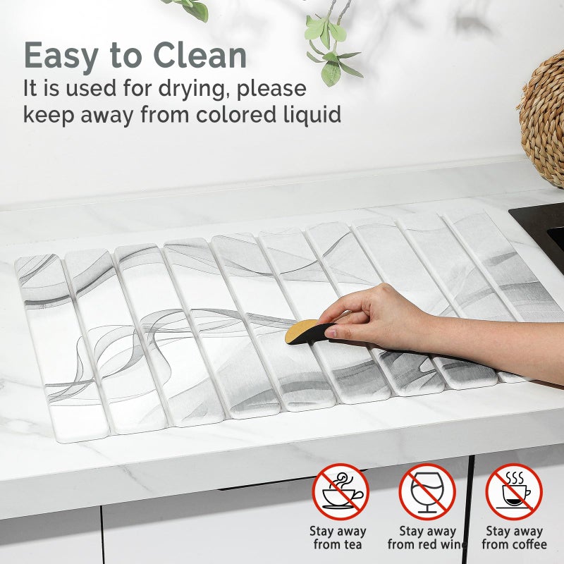 Linidcoud Large Stone Dish Drying Mat for Kitchen Counter, 2 PCS Quick Dry Stone Mats, Foldable Water Absorbing Diatomaceous Earth Drying Dishes Pad for Countertop Bottle Utensil Cup(Black White 24"Ã—16"&8"x4") - Image 5
