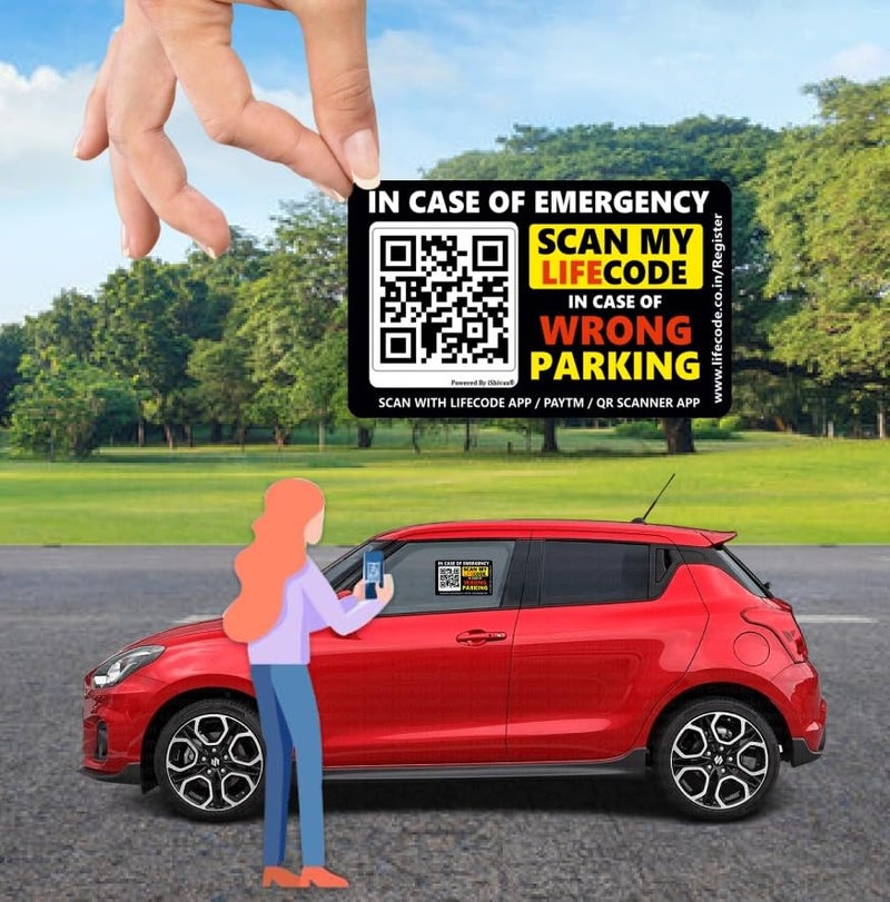 Lifecode (Pack of 2 Car Tags) Smart Security for Motorbike and Vehicles for Emergency or Wrong Parking Alert | Powered by QR Code Technology (Car) - Image 3