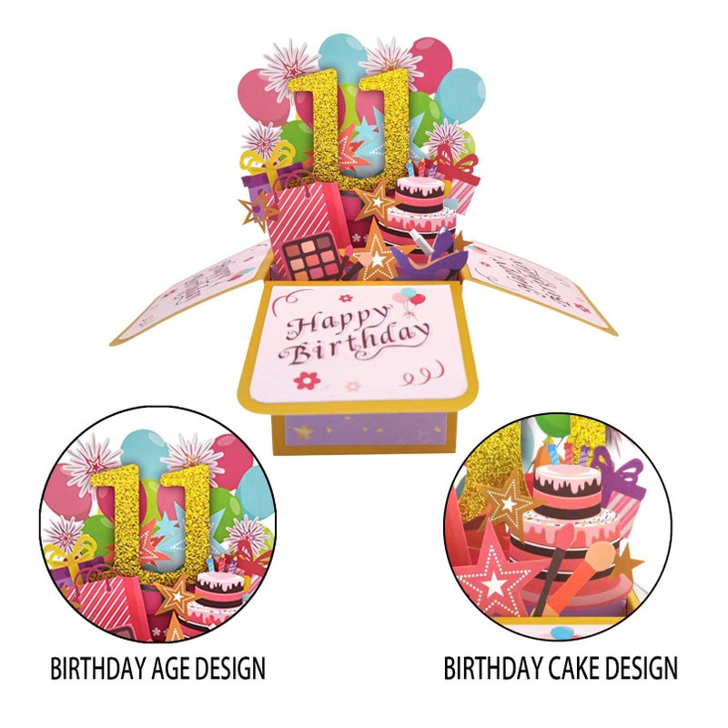 Asmallgf Happy 11th Birthday Popup Card for Daughter Son, Sweet Gift for 11 Years Old Girl Boy, Awesome Eleven Birthday 3D Greeting Card for Him Her - Image 5