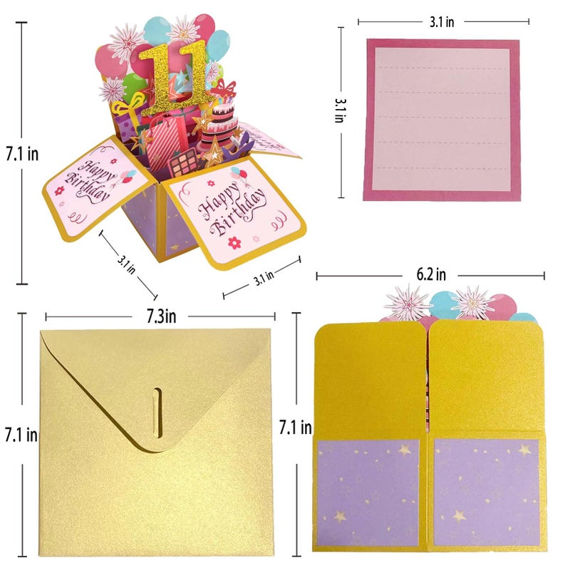 Asmallgf Happy 11th Birthday Popup Card for Daughter Son, Sweet Gift for 11 Years Old Girl Boy, Awesome Eleven Birthday 3D Greeting Card for Him Her - Image 2