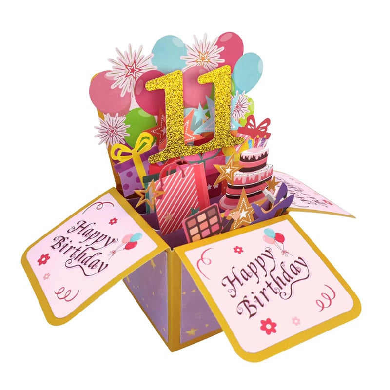 Asmallgf Happy 11th Birthday Popup Card for Daughter Son, Sweet Gift for 11 Years Old Girl Boy, Awesome Eleven Birthday 3D Greeting Card for Him Her - Image 1