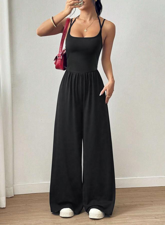 Take Two Black Strappy Wide Leg Jumpsuit - Image 1