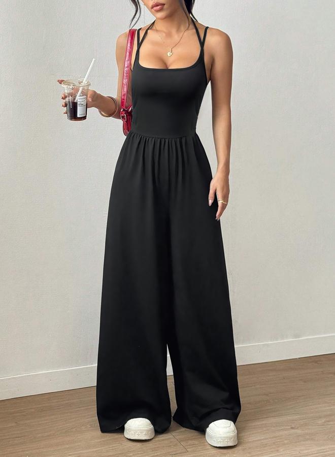 Take Two Black Strappy Wide Leg Jumpsuit - Image 4