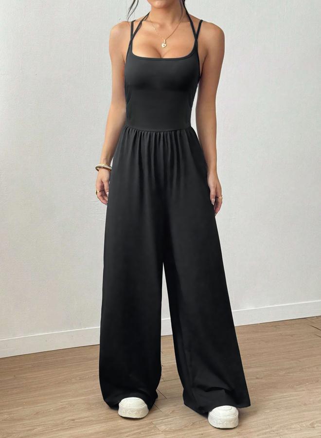 Take Two Black Strappy Wide Leg Jumpsuit - Image 2