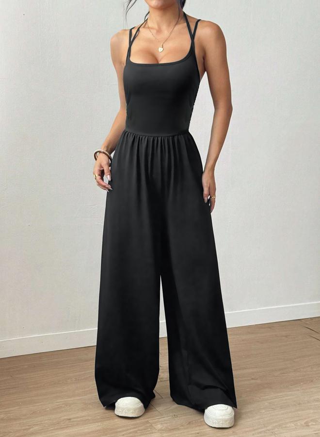 Take Two Black Strappy Wide Leg Jumpsuit - Image 5