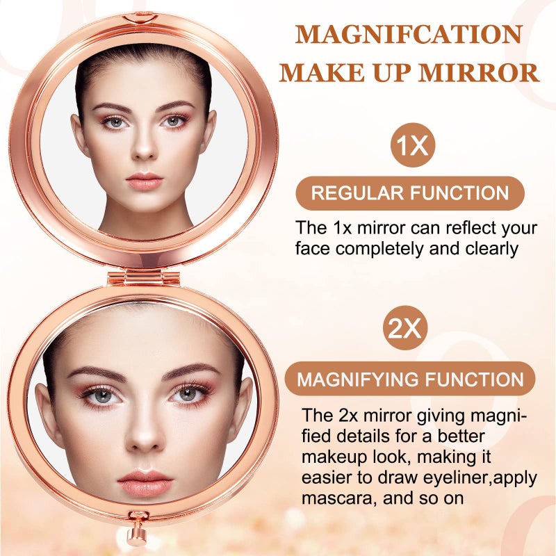 Cindeer 48 Pcs Small Compact Mirror Folding Pocket Makeup Mirror Round Hand Held Mirror Cosmetic Magnifying Compact Mirror Rhinestone Mirror with 1X/2X Magnification for Women Girls Travel(Classic Colors) - Image 5