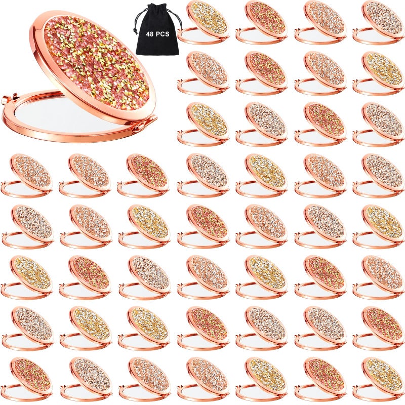 Cindeer 48 Pcs Small Compact Mirror Folding Pocket Makeup Mirror Round Hand Held Mirror Cosmetic Magnifying Compact Mirror Rhinestone Mirror with 1X/2X Magnification for Women Girls Travel(Classic Colors) - Image 1