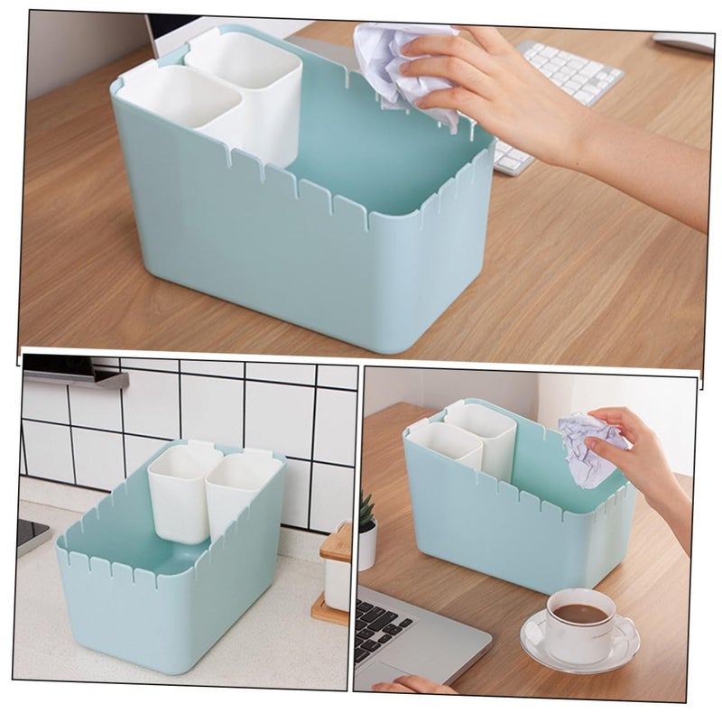 Mini Desktop Trash Can With Dry Wet Separation Light Blue Frame White Inner Bucket For Kitchen Living Room - Image 5