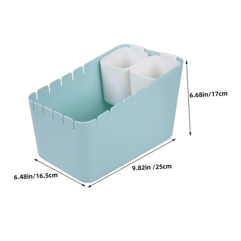 Mini Desktop Trash Can With Dry Wet Separation Light Blue Frame White Inner Bucket For Kitchen Living Room - Image 3