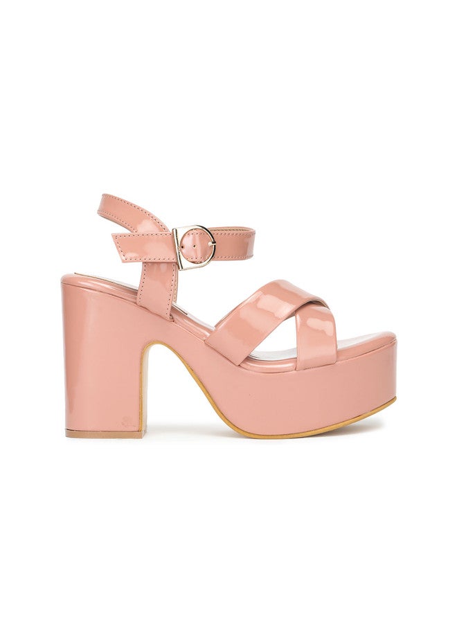 She Zone Peach Block Heel Sandals for Women - Image 4