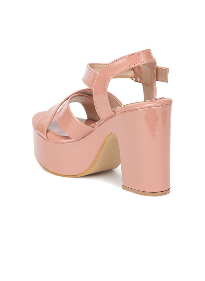 She Zone Peach Block Heel Sandals for Women - Image 3
