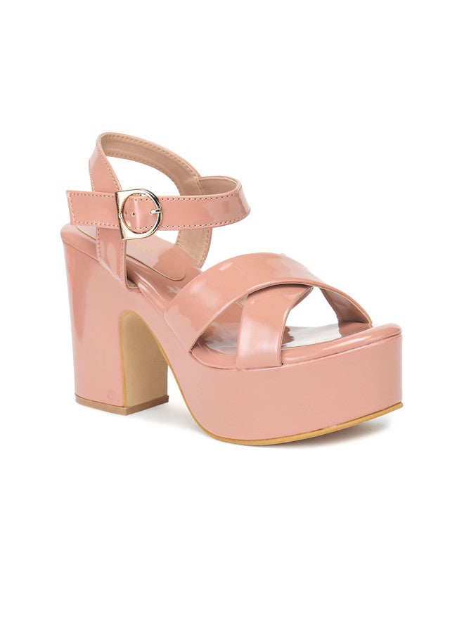 She Zone Peach Block Heel Sandals for Women - Image 2
