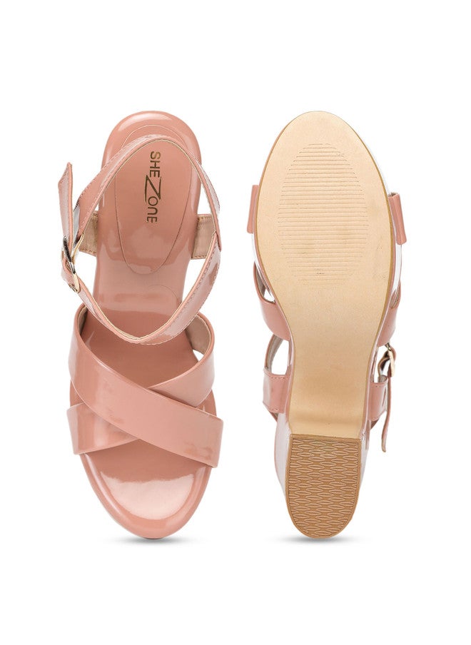 She Zone Peach Block Heel Sandals for Women - Image 5